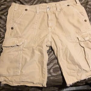 Khaki cargo shorts. True religion . Size 38.